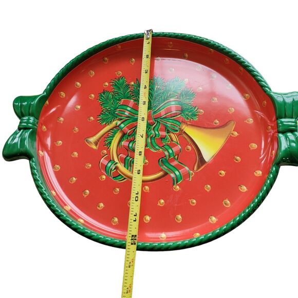 Vintage Christmas Deluxe Large Serving Tray Holiday Plastic Platter Red Horn - Picture 5 of 6